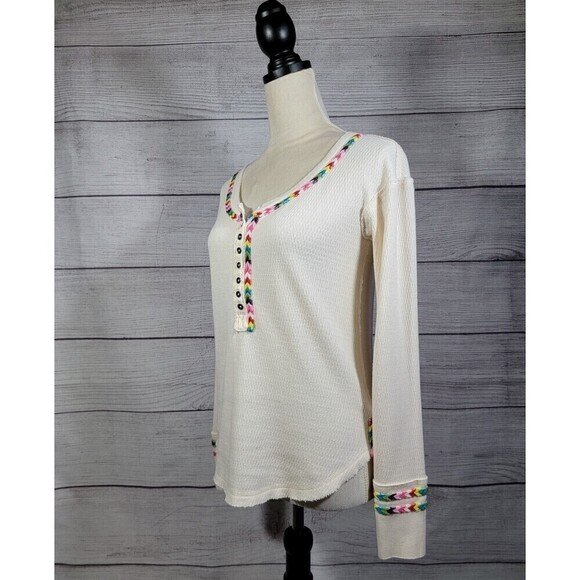 WE The Free Free People Rainbow Thermal Tee In Ivory Size X-Small - Picture 7 of 11
